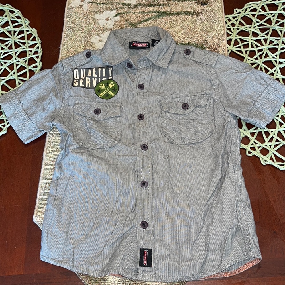 DICKIES Kids Little Boy's Genuine Quality Service Blue and White Work Shirt